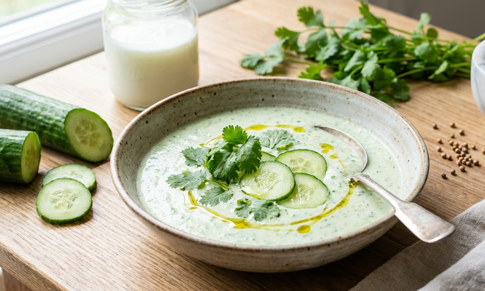 Kühlende Gurkensuppe mit Kefir & Koriander