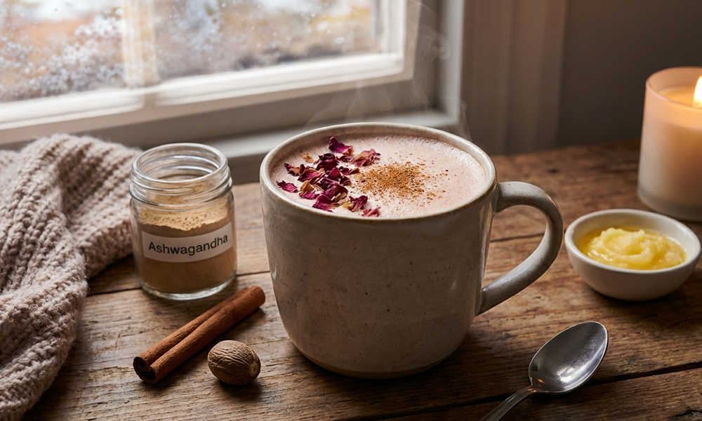 Moon Milk mit Ashwagandha, Muskat & Rosenblüten