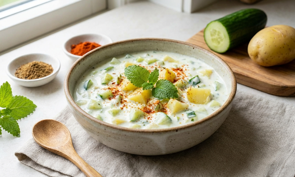 Raita mit Kartoffel, Gurke & Melisse