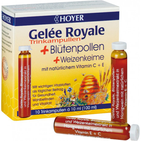 HOYER - Ampoules à boire gelée royale & pollen d'abeille - 100ml