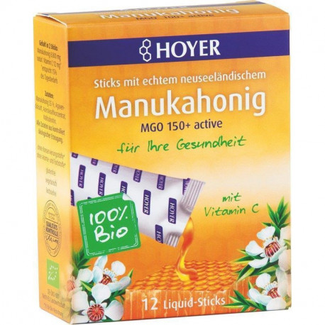 HOYER - Bastoncini liquidi al miele di Manuka MGO 150+ biologico - 12 x 8 g