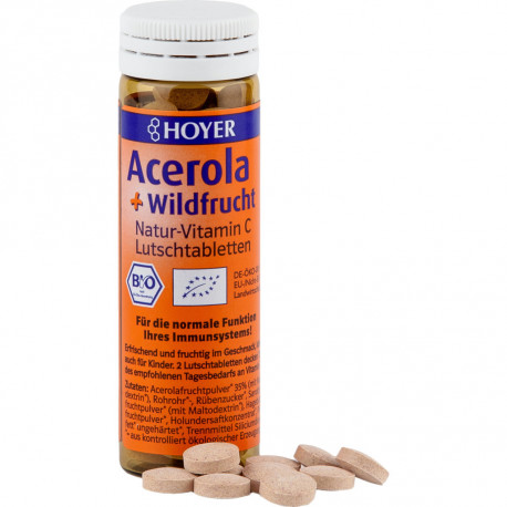 HOYER - Acérola + pastilles aux fruits sauvages bio - 60 pcs.