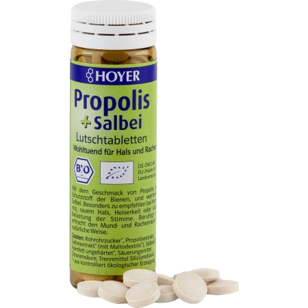 HOYER - Pastillas de propóleo y salvia orgánico - 60 uds.