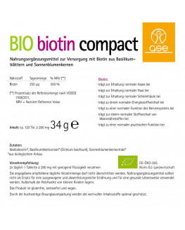 GSE - Biotina Compacta, Vitamina B7 (Orgánica) - 120 Tabletas