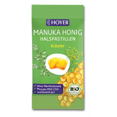 HOYER - Manuka honey throat lozenges herbs - 30g | Miraherba candies