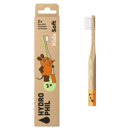Hydrophil - Cepillo de dientes de bambú para niños - pack de 2, El Ratón