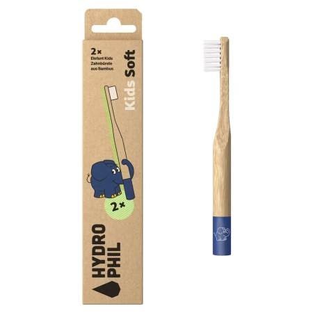 Hydrophil - Cepillo de dientes de bambú para niños - Pack de 2, El elefante