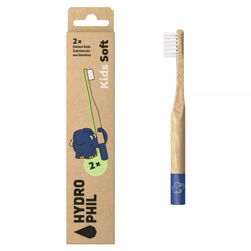 Hydrophil - Cepillo de dientes de bambú para niños - Pack de 2, El elefante