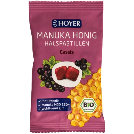 HOYER - Pastiglie per la gola al miele di Manuka e ribes nero - 30 g | Caramelle Miraherba