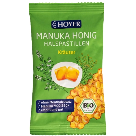 HOYER - Pastiglie per la gola alle erbe con miele di Manuka - 30 g | Caramelle Miraherba