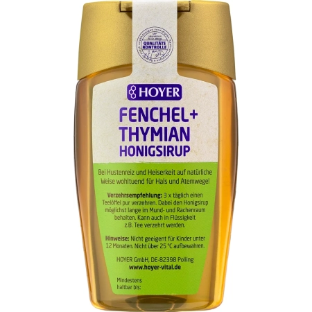 HOYER - Sciroppo di miele di finocchio e timo biologico - 250ml