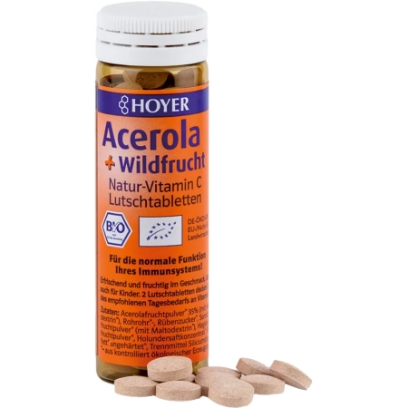 HOYER - Acérola + pastilles aux fruits sauvages bio - 60 pcs.