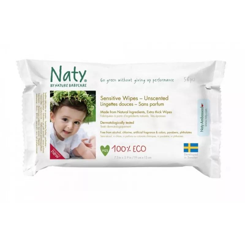 Naty - Lingettes humides Sensibles, sans parfum - 56 Pièces