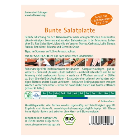 Bingenheimer Semences Coloré Salatplatte, Samenplatte