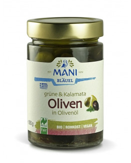 MANI - Aceitunas verdes y kalamata ecológicas en aceite de oliva - 280 g