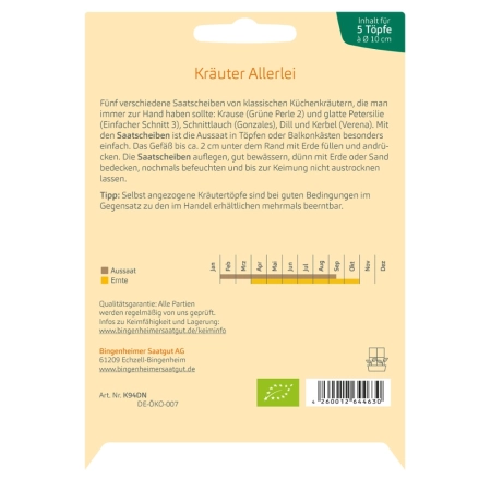 Bingenheimer Saatgut - 5 erbe diverse | Piante Miraherba