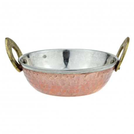 Satnam - Cuenco de cobre Kadai con asas pequeño | Cocina Miraherba