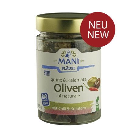 MANI - Aceitunas verdes orgánicas y Kalamata al naturale - 205g