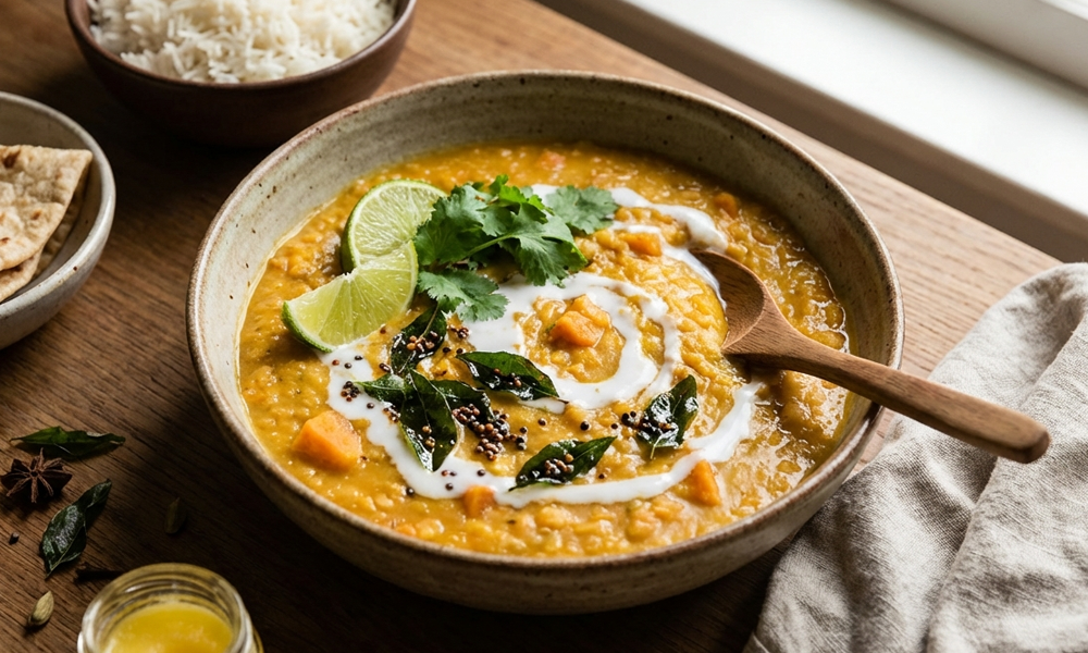 Süßkartoffel-Kokos-Dal mit Curryblättern