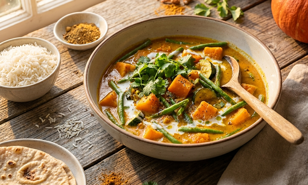 Spätsommer-Gemüse-Curry mit Kürbis & Bohnen