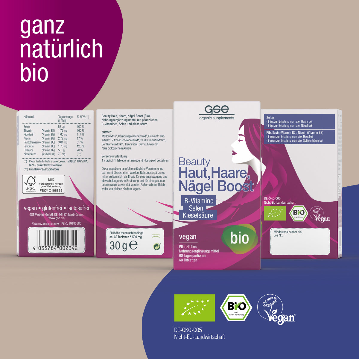 GSE - Beauty Peau, Cheveux, Ongles Boost (Bio) - 60 Comprimés