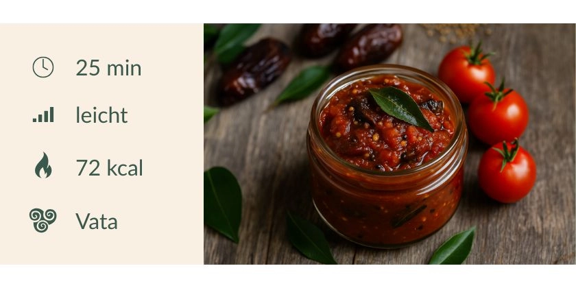 Tomaten-Dattel-Chutney mit Senfsamen & Curryblättern